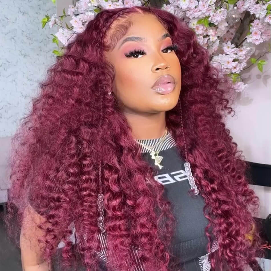 HD Lace 99J Deep Wave Glueless Wig Burgundy 5 5 13 4 Lace Front